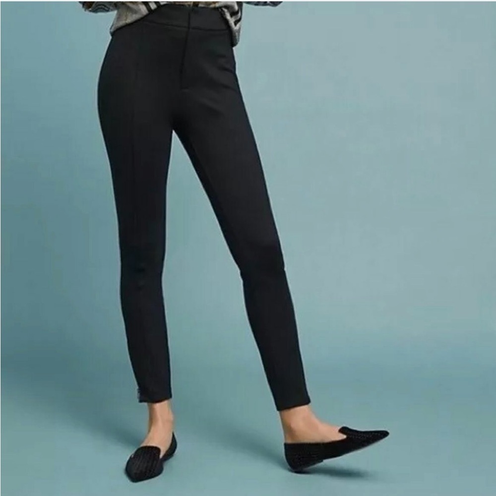 Anthropologie Black Essential Slim Zipper Ankle Fitted Skinny Stretch Ponte Pant - Picture 1 of 9